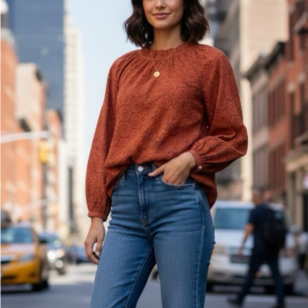 Roller Rabbit Eyelet Blouse Top in Terra